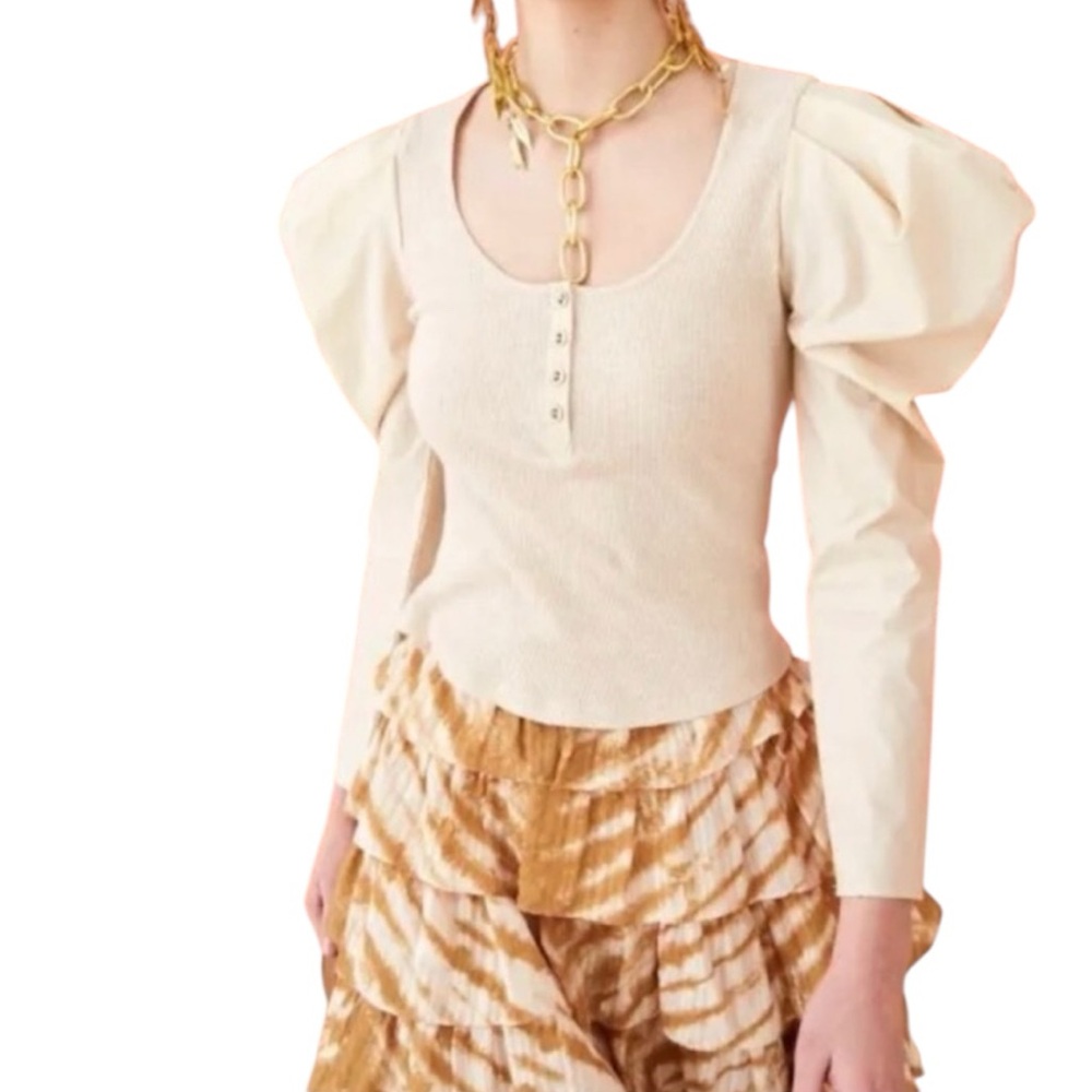 Ulla Johnson Joanne Ribbed Jersey Poplin Top - Picture 2 of 4